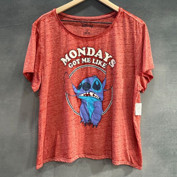 Disney Stitch Mondays Got Me Like Women's Plus Size 2X Graphic T-Shirt Sleepwear - Picture 1 of 9